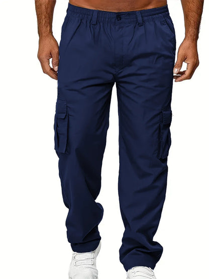 Men's Cargo Pants Sweatpants Outdoor Loose Straight Long Trousers Summer Casual Multi-Pocket Durable Workwear Male Trousers