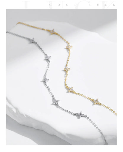 925 Sterling Silver Mini Flowers Bracelet Dainty Link Chain Pave Setting CZ For Women Wedding Fine Jewelry Gift