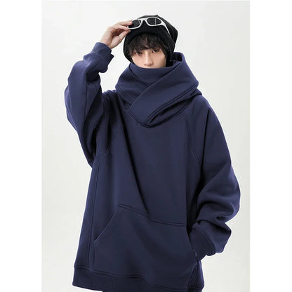 Autumn New High Neck Sweatshirt Men Pile Up Collar Hoodie Harajuku College Style Ninja Sweatshirt Casual Sports Loose Couple Top