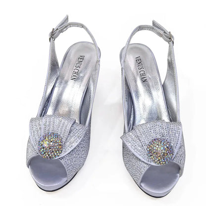 Italian Design Girly Style Golden Color Wedding Shoes And Bag Full Diamond Decoration Metal Closure Bags