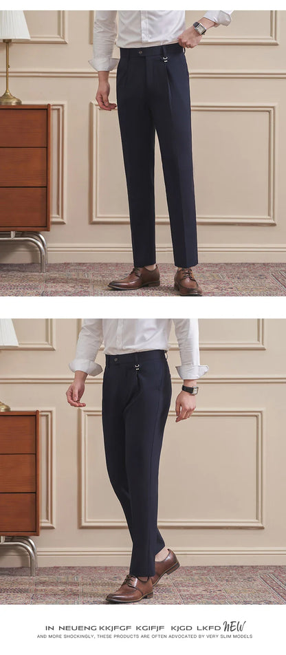 Men's High-Quality Woven Suit Trousers Slim Fit Formal Trousers, Classic Solid Color Trousers