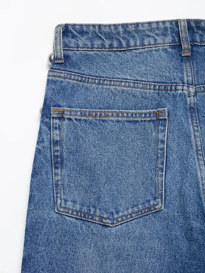 Calça Jeans Vintage com Zíper Solta e Ampla