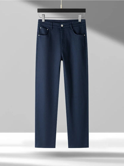 Lyocell Jeans Men Spring Autumn New Fashion Comfortable Straight Long Pants Soft Business Brand Classic Stretch Denim Trousers