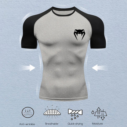 Men's Compression Shirts Fitness Snake Print Gym Shirts Quick Dry Rashguard Short Sleeve Sportswear Jogging Tops Tees Summer