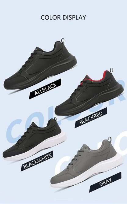 2025 New Lightweight Men Casual Leather Sneakers Non-slip Breathable Male Outdoor Running Shoes Lace Up Soft Sport Shoes