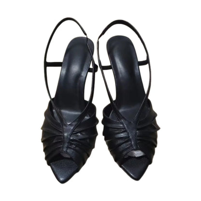 Metal Leather Peep Toe Banquet Shoes Pointed Toe Back Strap Sexy Super High Heel Sandals Modern Sandals