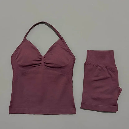 2 Piece Sports Set Women Seamless Yoga Tank With Removable Pads Top Scrunch Butt Workout Leggings Suit Gym Sports Sets