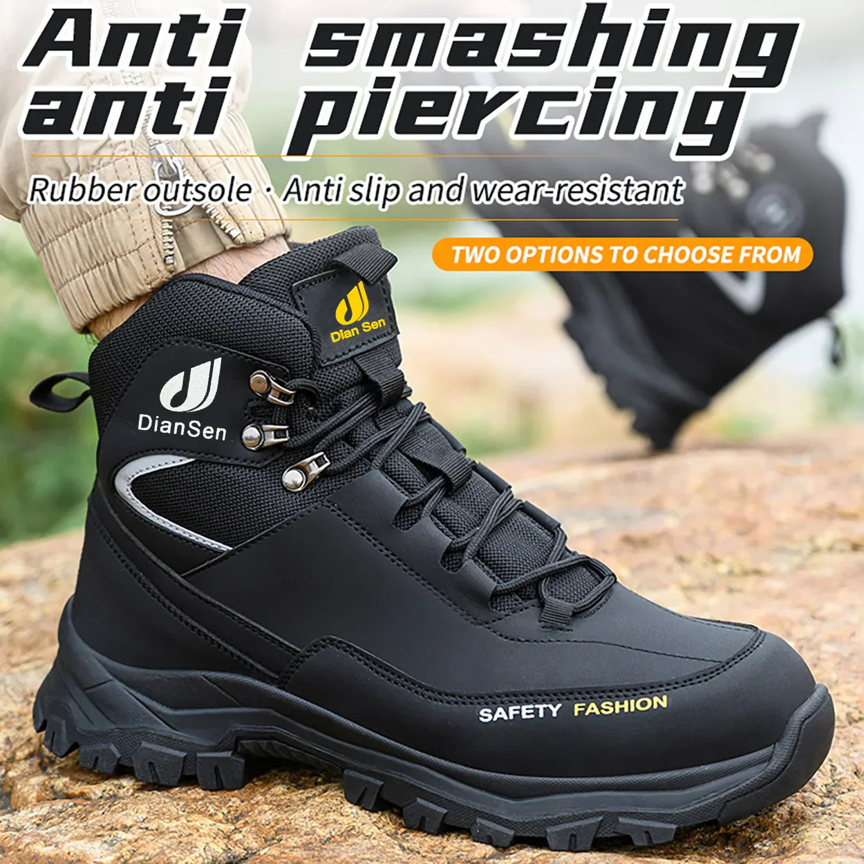 Men Work Boots Puncture-Proof Waterproof Work Shoes Steel Toe Safety Boots Industrial Indestructible Boots Side Leather Shoes
