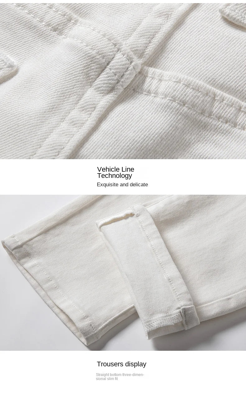 2025 Men White Jeans Fashion Casual Classic Style Regular Straight  Fit Soft Trousers Male  Advanced Stretch Pants