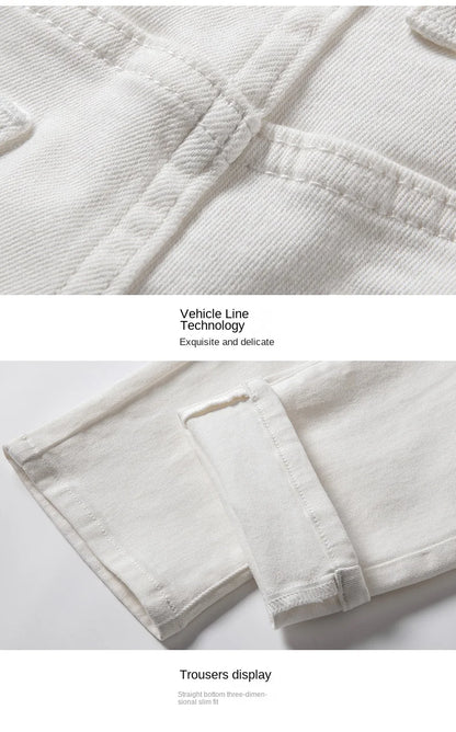 2025 Men White Jeans Fashion Casual Classic Style Regular Straight  Fit Soft Trousers Male  Advanced Stretch Pants