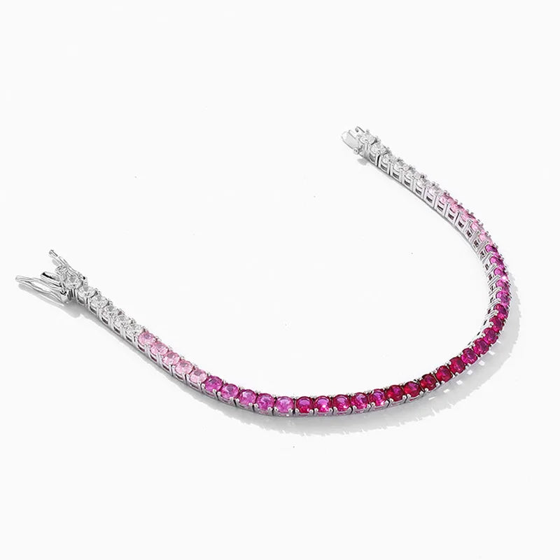 2024 Original Full 3mm Red Zircon Tennis Bracelet for Women S925 Silver Sea Blue High Carbon Gemstone Link Bracelets Gift