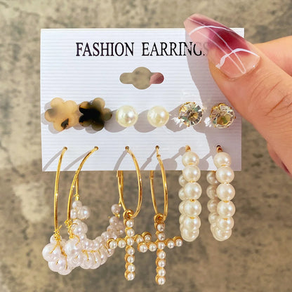 Fashionable Pearl Note Butterfly Geometric Tassel Stud Earrings Women Suit Elegant Charm Engagement Party Jewelry