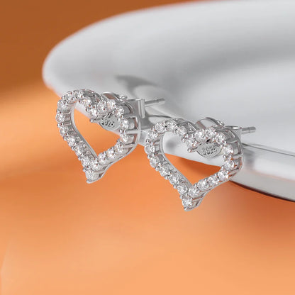 2mm Heart Full Moissanite Diamond Stud Earrings for Women 925 Sterling Silver Plated 18k Gold White Ear Studs Fine Jewelry