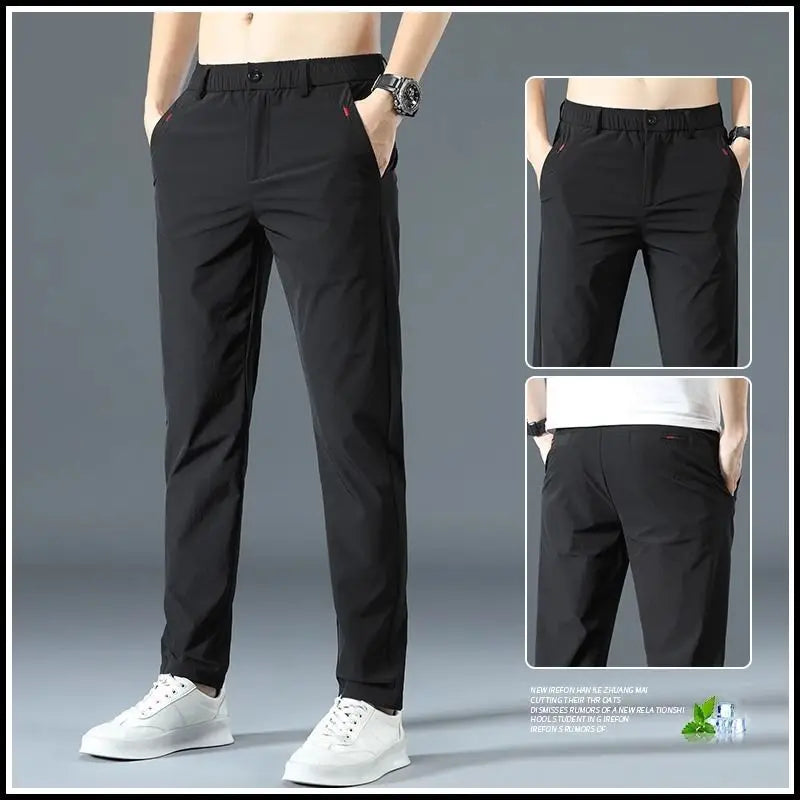 Men Summer Thin Casual Pants Trendy Fashion Classic Solid Color Versatile Straight Trousers Breathable Daily Outdoor Streetwear
