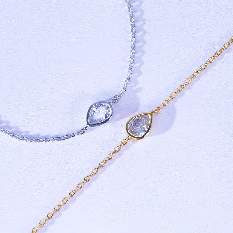 Lucky Clover Full Moissanite Link Bracelet Women S925 Silver Pear Cut Lab Diamond Bridal Adjustable Dainty Hand Chain Gift