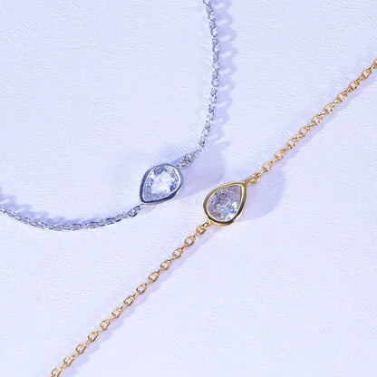 Lucky Clover Full Moissanite Link Bracelet Women S925 Silver Pear Cut Lab Diamond Bridal Adjustable Dainty Hand Chain Gift