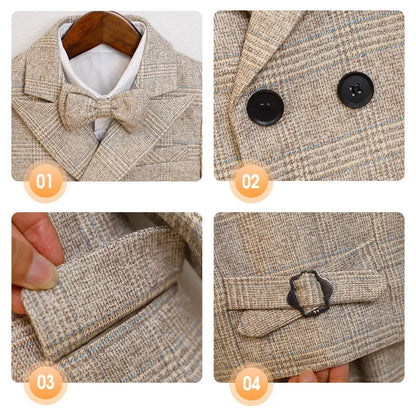 Boys Suit For Wedding Party Kids Jacket Vest Pants Bowtie 4PCS Ceremony Tuxedo Dress Children Photograph Performance Costume