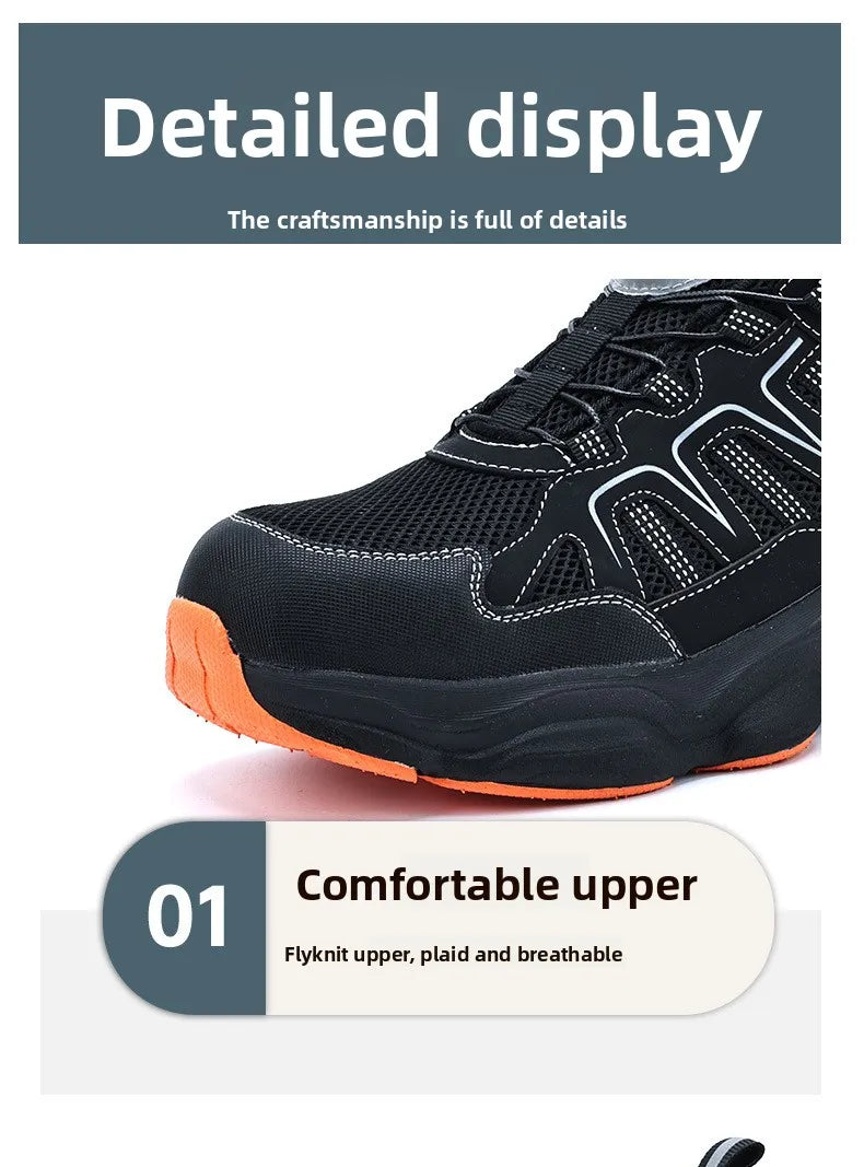 Men's Lightweight Steel Toe Caps Safety Shoes Anti Smashing Anti Piercing Work Shoes Fly Woven Labor Protection Footwear