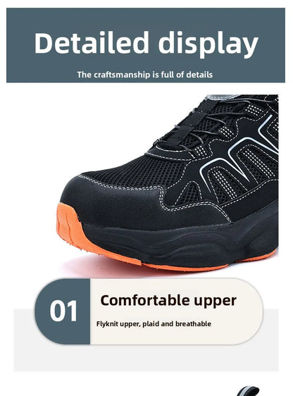 Men's Lightweight Steel Toe Caps Safety Shoes Anti Smashing Anti Piercing Work Shoes Fly Woven Labor Protection Footwear