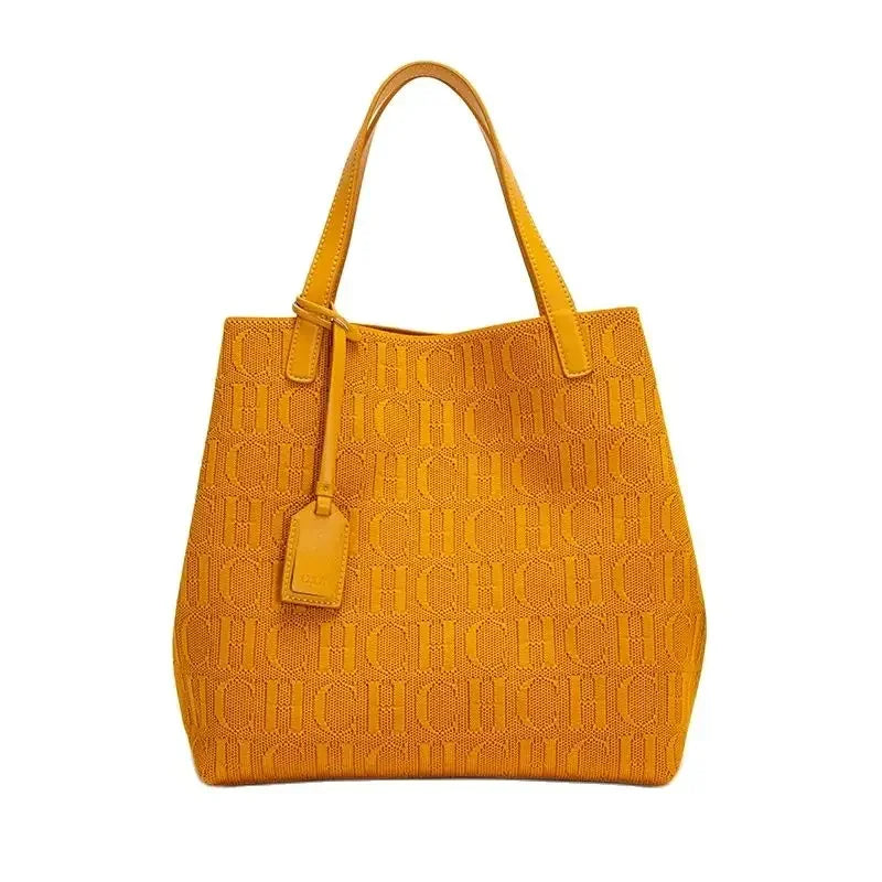 High Quality Craft Large Capacity Handbag Ladies Shoulder Bag Fashion Classic New Pure Color Outer Pocket Ladies Handbag