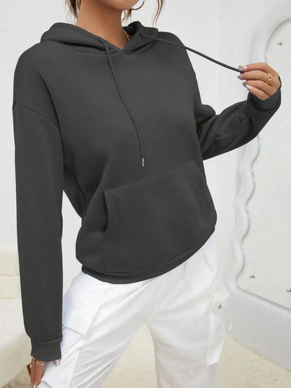 Solid Color Casual Hoodie For Female Pocket Creative Hoody All-Match Street Clothes Womens Fleece Unisex Pullovers