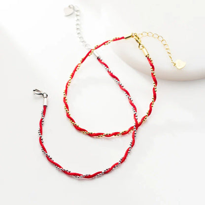Red Rope Beads Bracelet for Women Fashion Pure 925 Sterling Silver Adjustable Geometric Link Chain Bracelet Fine Jewelry