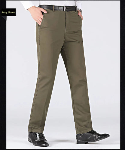 Men's 100% Cotton Summer Autumn Casual Pants Fashion Solid Black Khaki Gentle Thicken Trousers Brand Smart Suit Pant GOZBKF