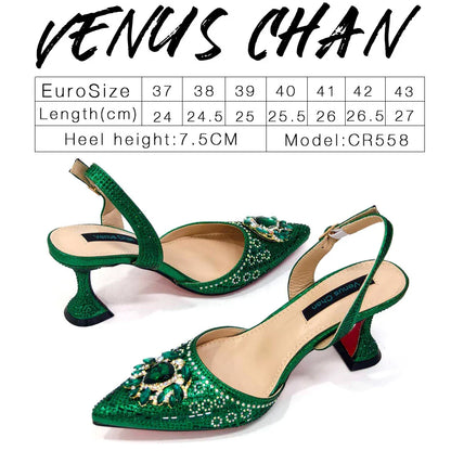 Sapatos de Salto Alto Verdes para Senhoras Design Popular Sapatos e Bolsa Africanos Estilo INS Elegante