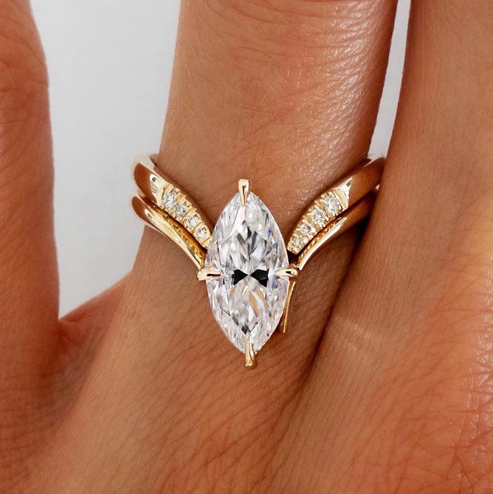 Marquise Cut Moissanite Ring Set S925 Silver Plate 18K Gold for Women GRA Certified Lab Diamond Wedding Band Gifts Jewelry