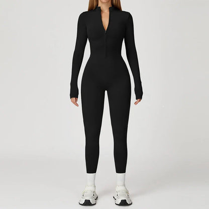 VITALINOVO Women Fleece Lined Workout Jumpsuits Long Sleeve Zip Up Yoga Romper Winter Warm Thermal One Piece Bodycon Bottom Pant