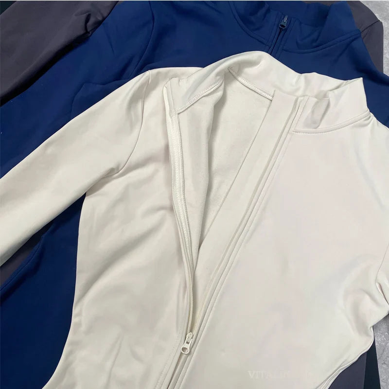 VITALINOVO Women Fleece Lined Workout Jumpsuits Long Sleeve Zip Up Yoga Romper Winter Warm Thermal One Piece Bodycon Bottom Pant