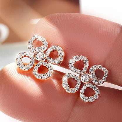Flower All Moissanite Stud Earrings for Women Full Diamond Round Cut Sparkling Girls Jewelry Pure 925 Silver Plated 18k