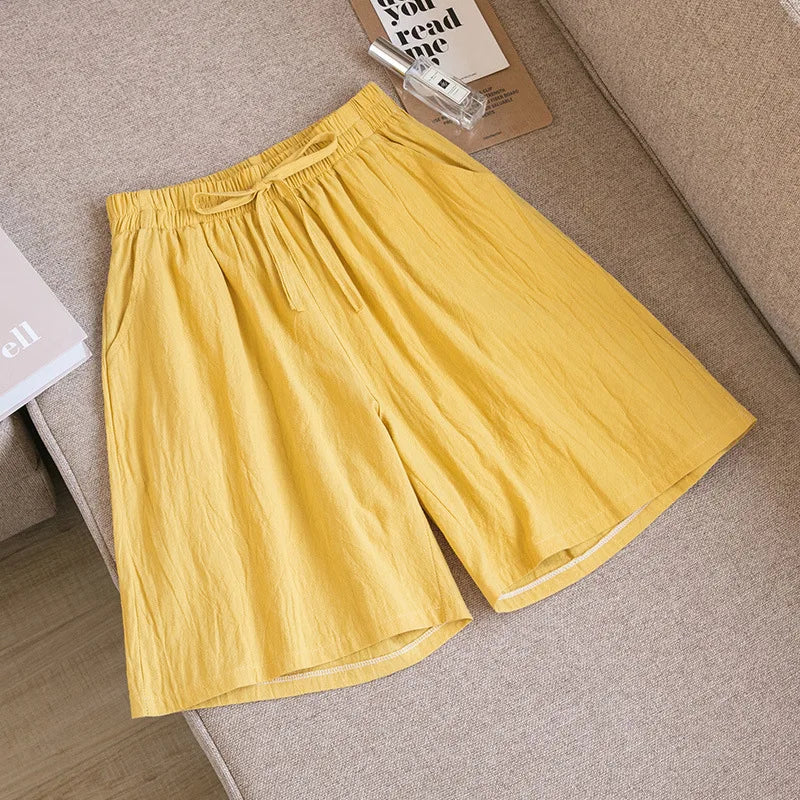 2024 Women Cotton Shorts,Summer Casual Solid Two Pockets shorts high waist loose shorts for girls Soft Cool female shorts
