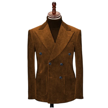 Conjunto de Terno Retrô de Veludo Cotelê de 2 Peças (Blazer + Calça) Conjunto Luxuoso Quente de Alta Qualidade Casamento Festa Baile Jantar Trabalho