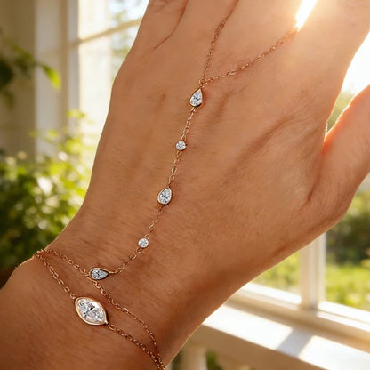 Dainty All Pear Round Cut Moissanite Finger Chain Bracelets Women 14-20cm Wrist Size Adjustable s925 Silver Hand Jewelry