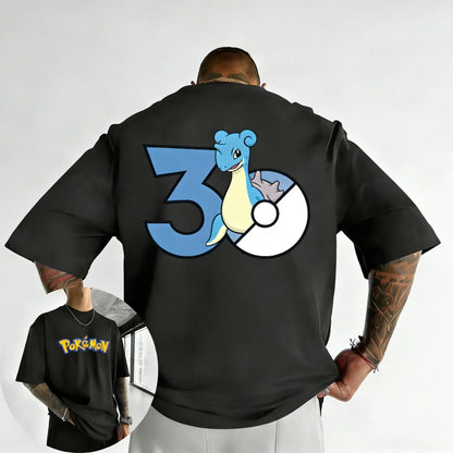 30th Anniversary Lapras Printed T-shirt Summer New Men's and Women's Trendy Large Loose Casual Y2K Short Sleeve Top