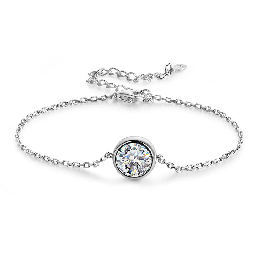 1/2CT Round Cut Moissanite Bracelet for Women S925 Silver Plated 18K Gold Certified Solitaire Wedding Wrist Chain Jewelry