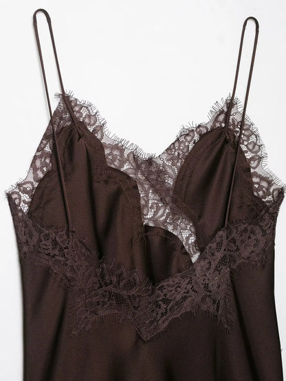Women Sexy Irregular Lace Dress Fashion V Neck Hem Suspender Long Dresses 2025 New Fashion Party Vestidos