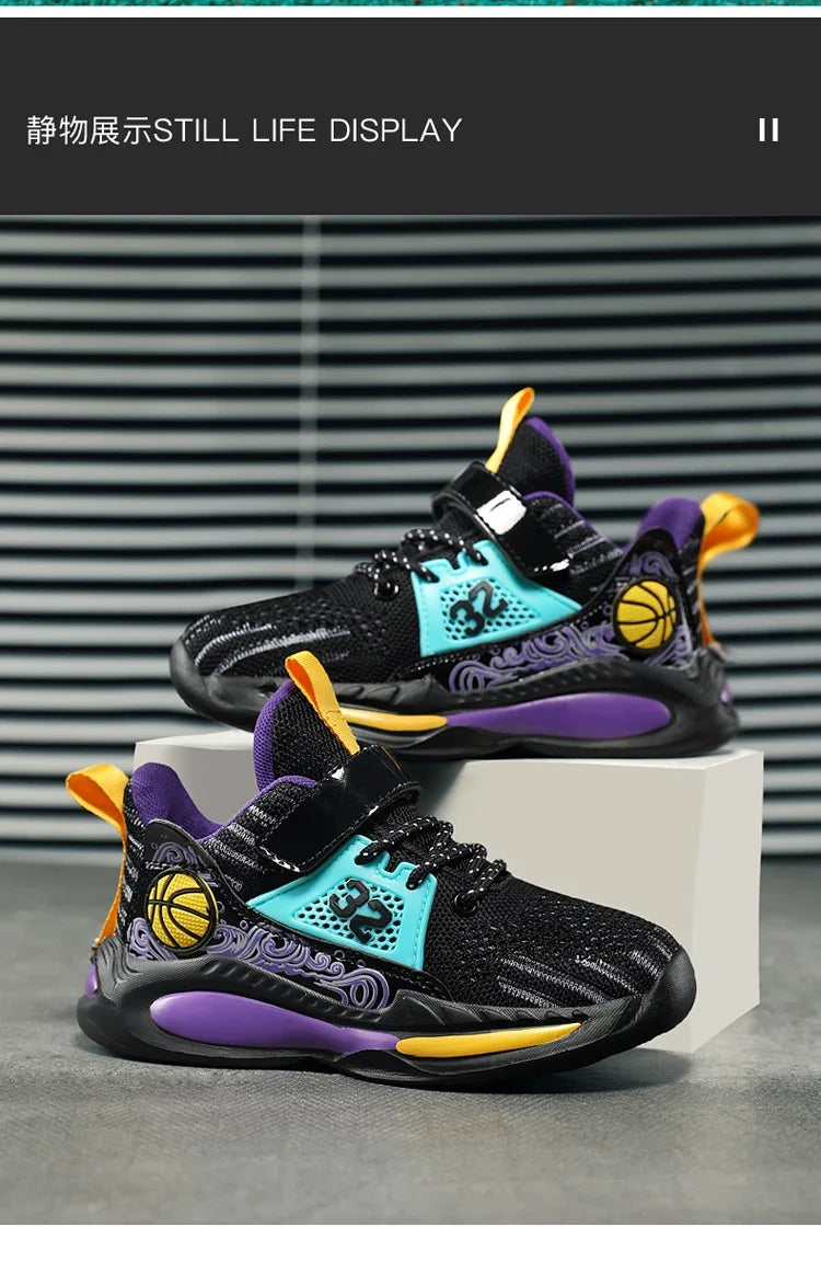 Brand Kids' Sports Shoes Non-slip Running Shoes Boys Basketball Sports Tennis Shoes Fashion Comfortable Teenager Casual Sneakers
