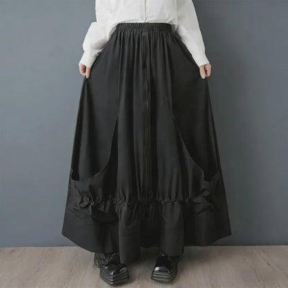 2026 New Solid Color Spring And Summer Feminine Temperament Zipper Fashion Loose Irregular Drawstring Elegantankle-length Skirt