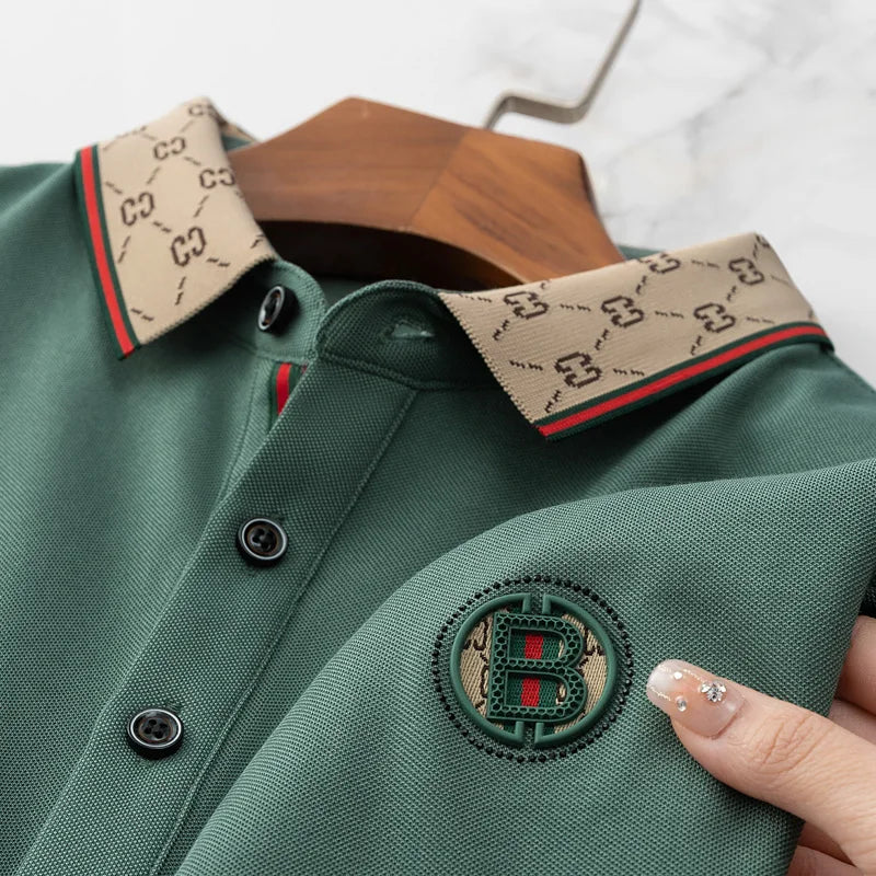 2025 New Summer Men's Business Leisure High end Fashion Boutique Embroidery Original Design Top Short sleeved Polo Shirt