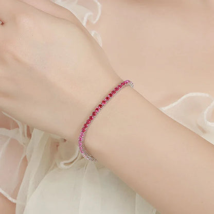 2024 Original Full 3mm Red Zircon Tennis Bracelet for Women S925 Silver Sea Blue High Carbon Gemstone Link Bracelets Gift