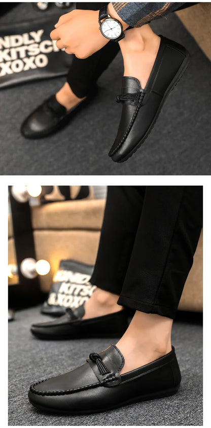 Classic Black Men's Leather Loafers Big Size 46 Slip on Shoes Man Office Shoes Comfortable Soft Flat Casual Shoes For Men