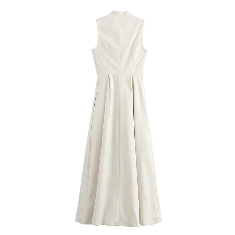 Zipper Long Dress Woman Pleated Sleeveless Bodycon Dress Summer Elegant Party Dresses For Women 2025 New Midi Dresses