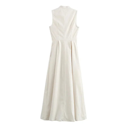 Zipper Long Dress Woman Pleated Sleeveless Bodycon Dress Summer Elegant Party Dresses For Women 2025 New Midi Dresses
