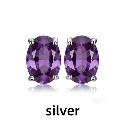 Rose Gold Yellow Gold Plated Oval Natural Amethyst Citrine Garnet Topaz Peridot 925 Sterling Silver Earrings for Women
