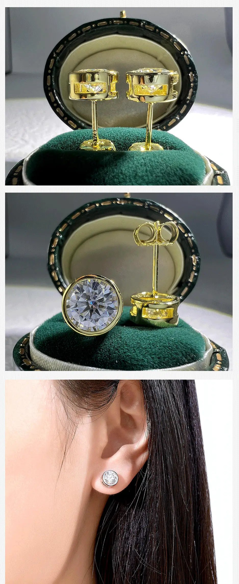 1ct 2ct Total D Color Round Moissanite 18K Gold Plated Stud Earrings Stud Earrings  For Woman