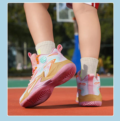Children‘s Basketball Shoes Non-slip Breathable Basketball Training Sneakers Lace-up Boys Girls Basketball Boots Athletic Shoes
