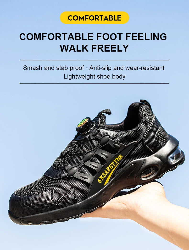 Men Safety Shoes Steel Toe Shoes Indestructible Shoes Lightweight Puncture Proof Work Boots Rotating Button Safety Shoes