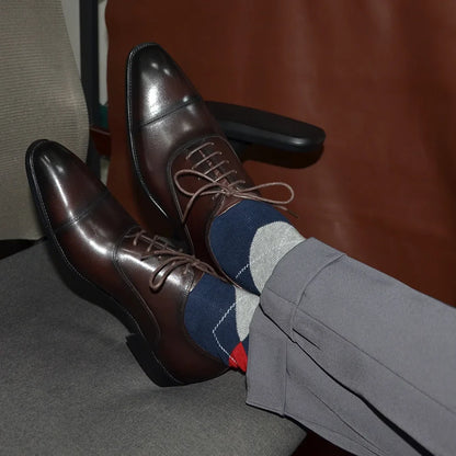 Classic Cowhide Genuine Leather Mens Dress Shoes Black Brown Cap Toe Lace-Up Oxford Company Business Office Formal Shoes for Men